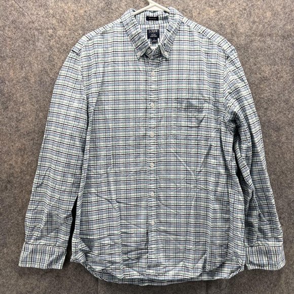J Crew Shirt Men Large Adult Blue White Casual Button Down Flex Oxford Classic - Picture 1 of 14